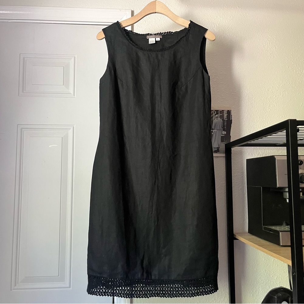 ISABELLA BIRD black‎ linen lace trim sleeveless mini sheath dress